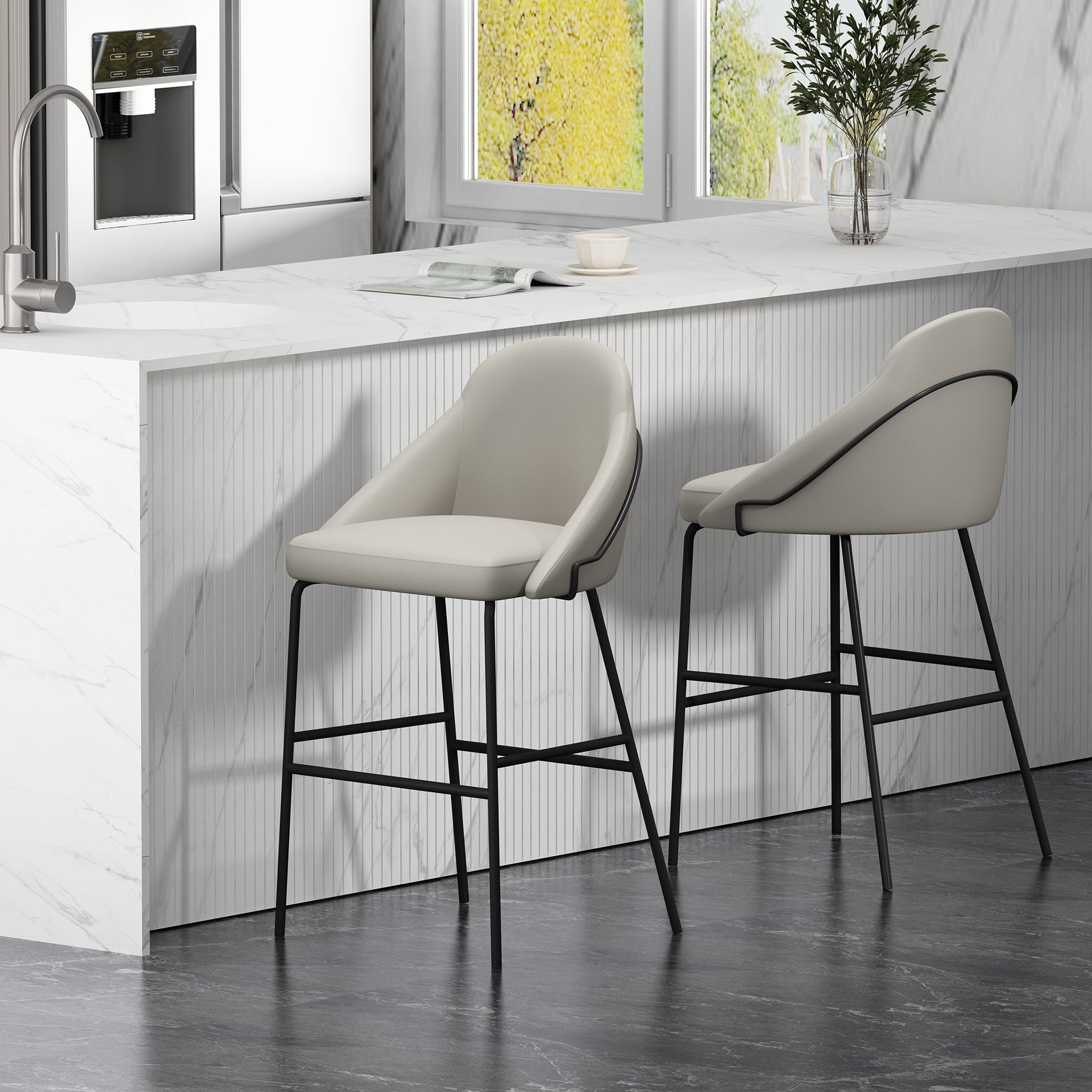 Gracie Barstool in Stone and Black (set of 2) - Ornate Home