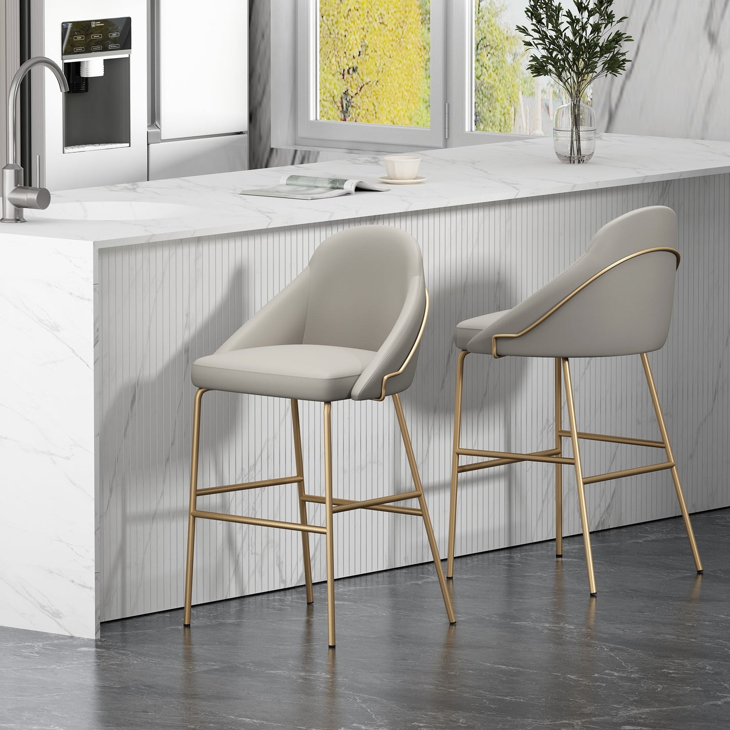 Gracie Barstool in Stone and Gold (set of 2) - Ornate Home