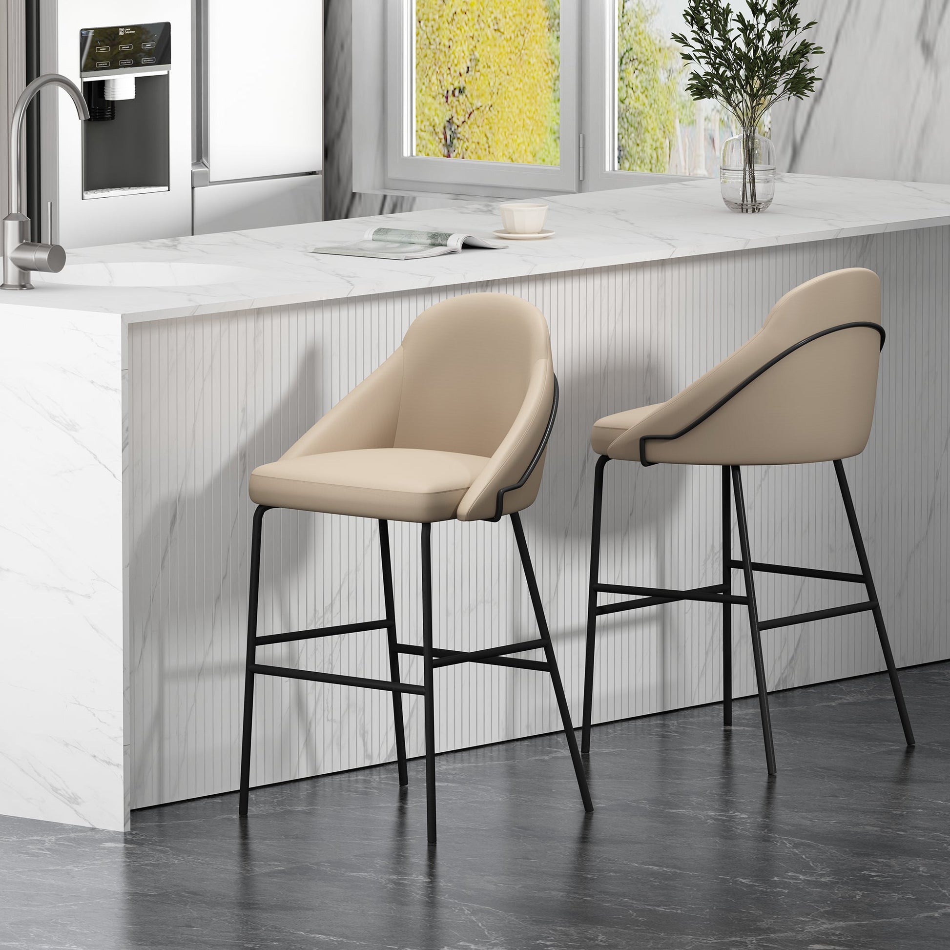 Gracie Barstool in Tan and Black (set of 2) - Ornate Home