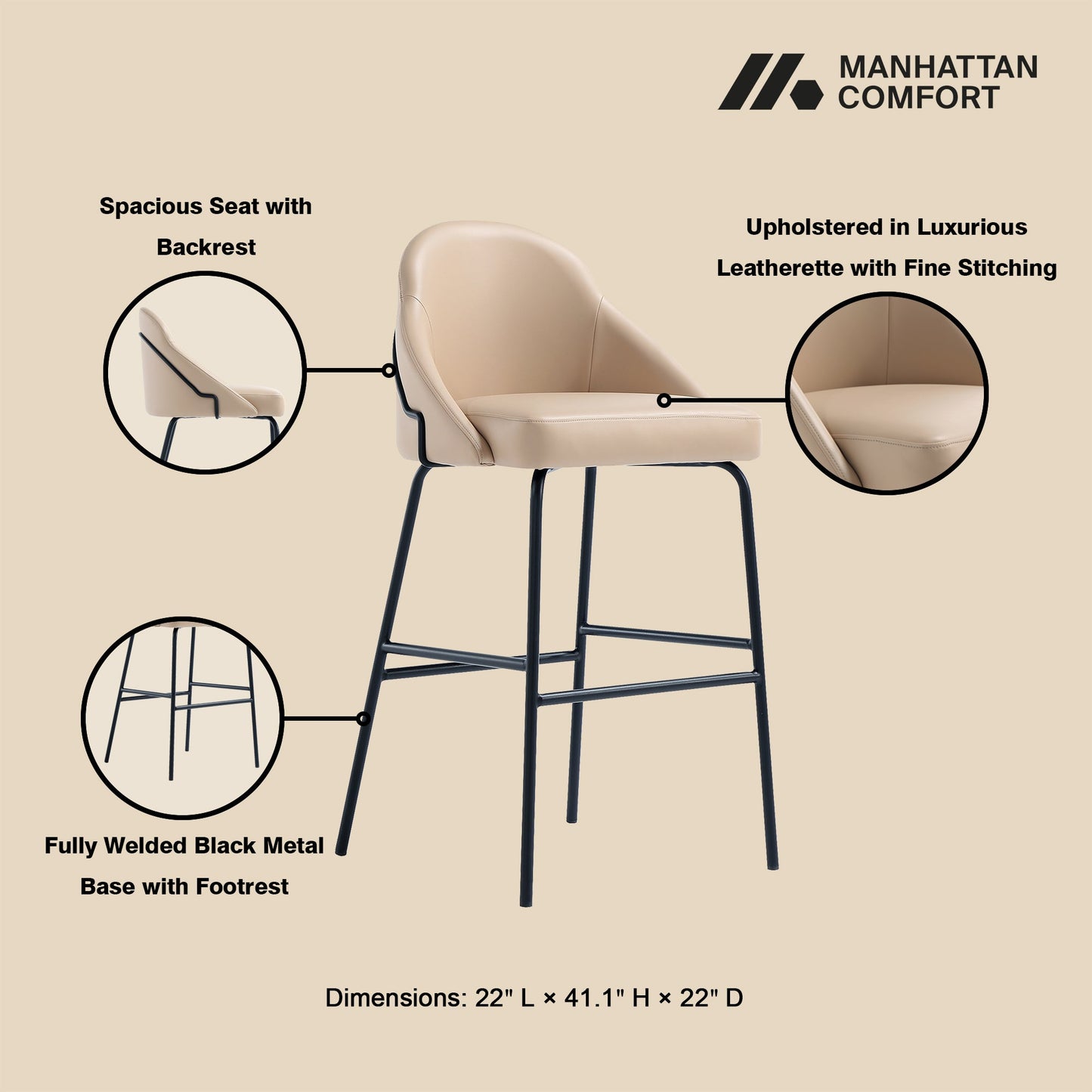 Gracie Barstool in Tan and Black (set of 2) - Ornate Home