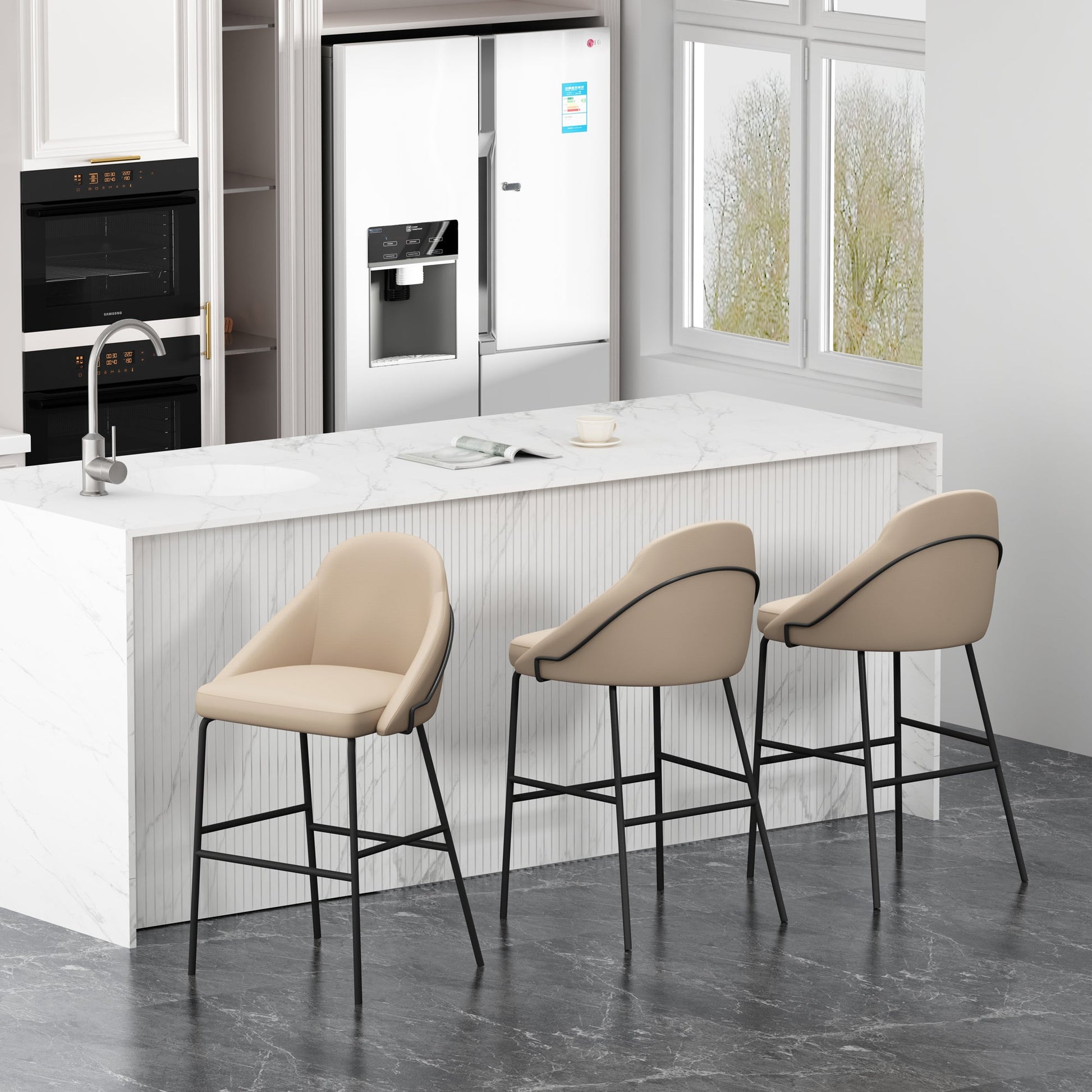 Gracie Barstool in Tan and Black (set of 3) - Ornate Home