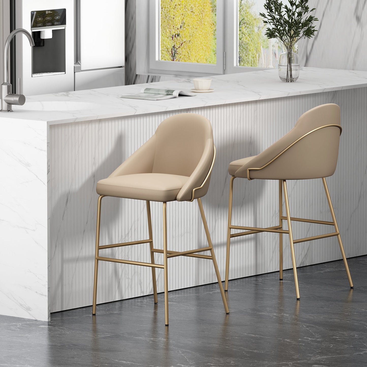 Gracie Barstool in Tan and Gold (set of 2) - Ornate Home