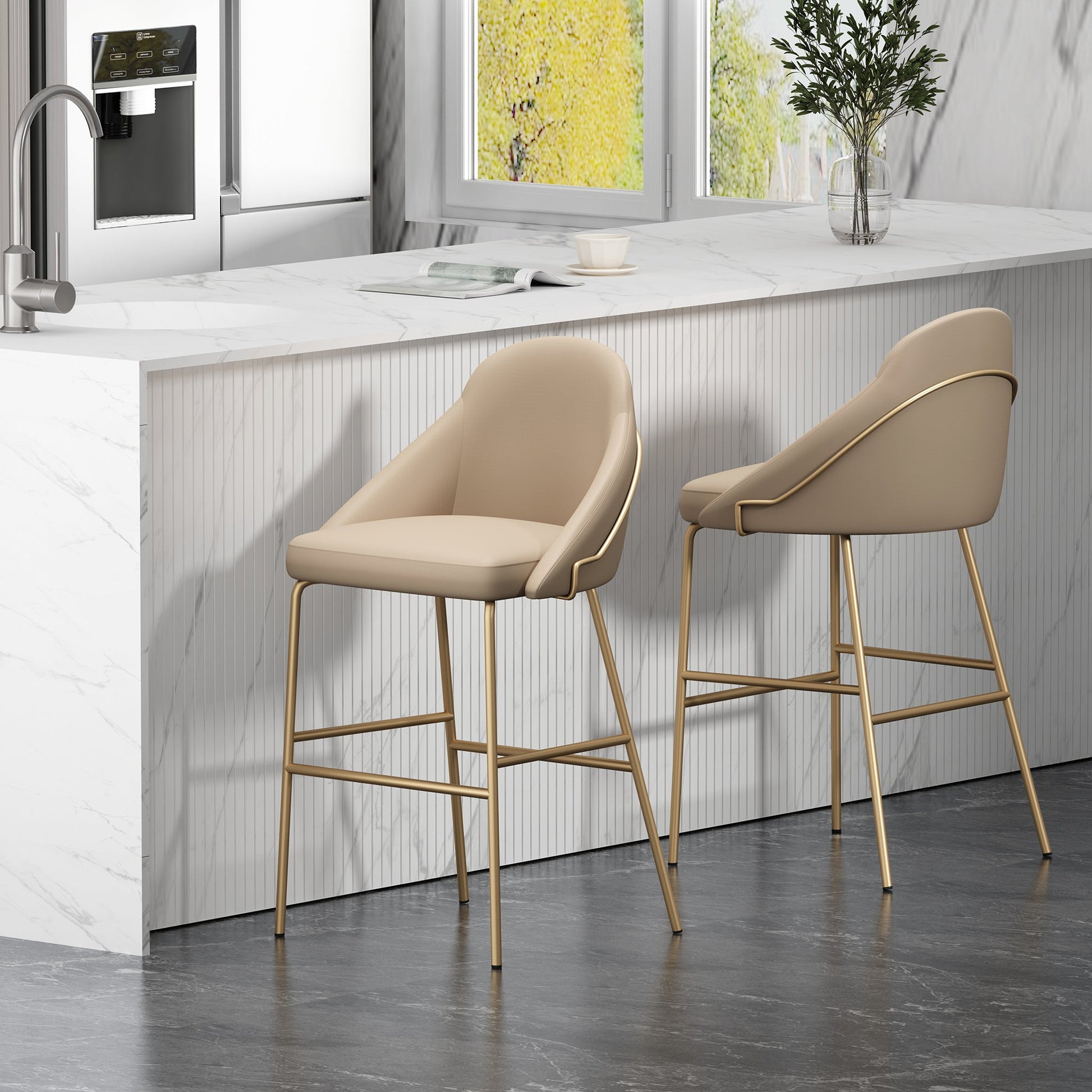 Gracie Barstool in Tan and Gold (set of 2) - Ornate Home
