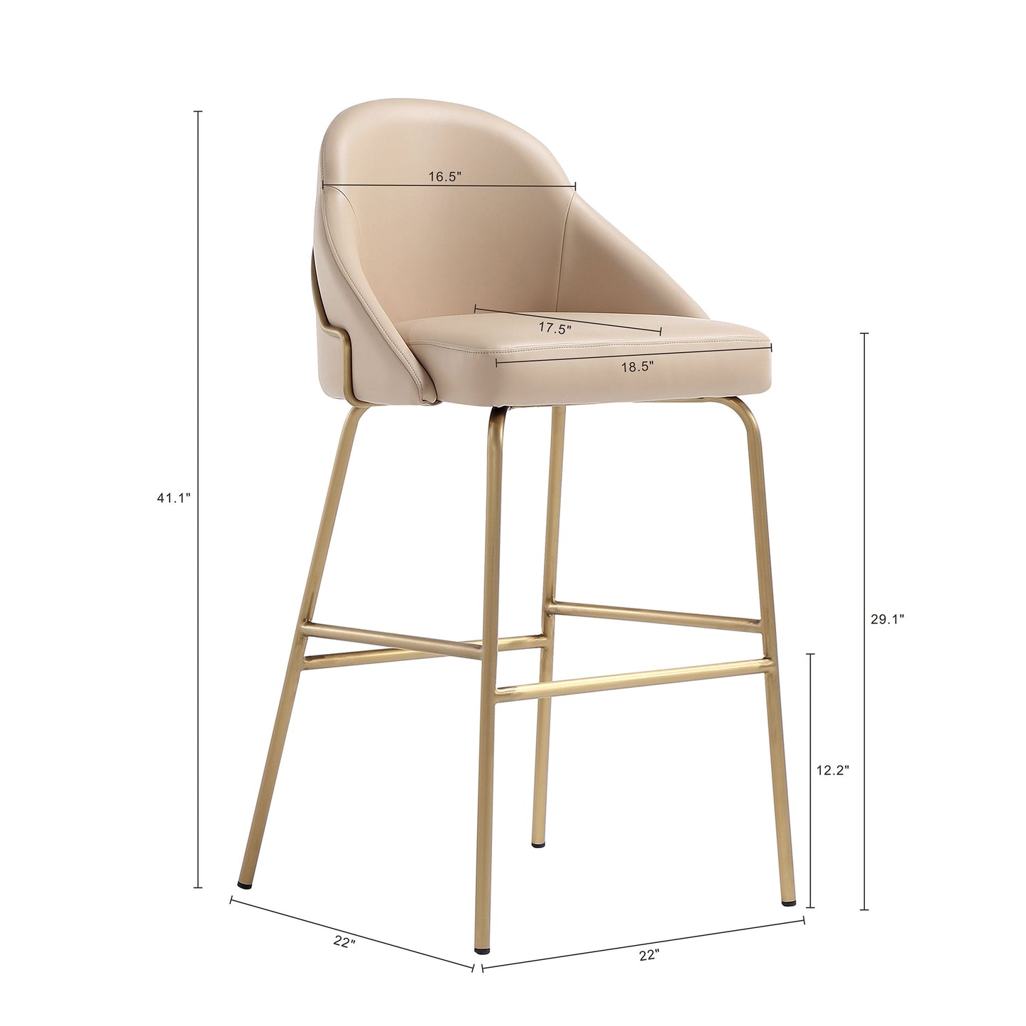 Gracie Barstool in Tan and Gold (set of 2) - Ornate Home