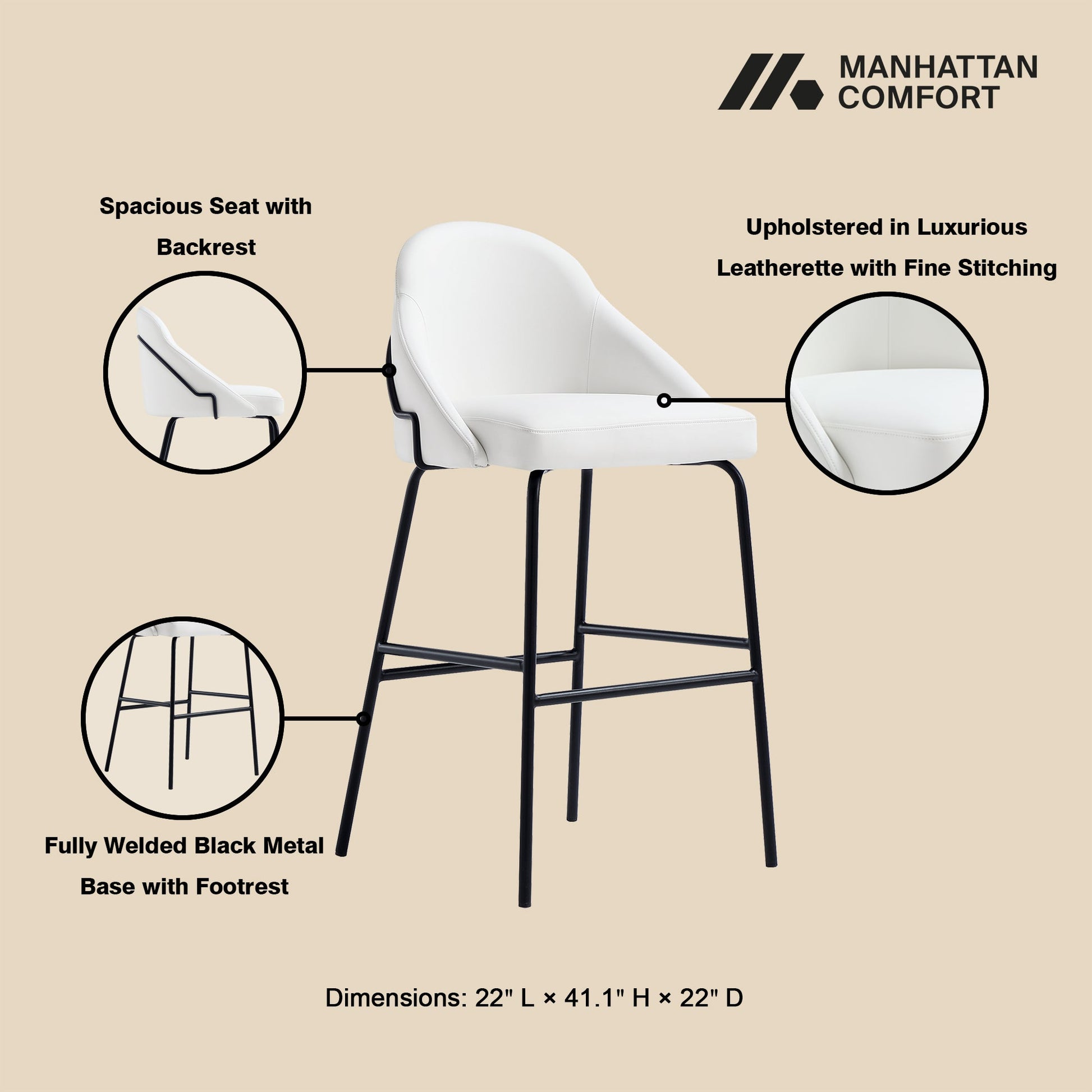 Gracie Barstool in White and Black - Ornate Home