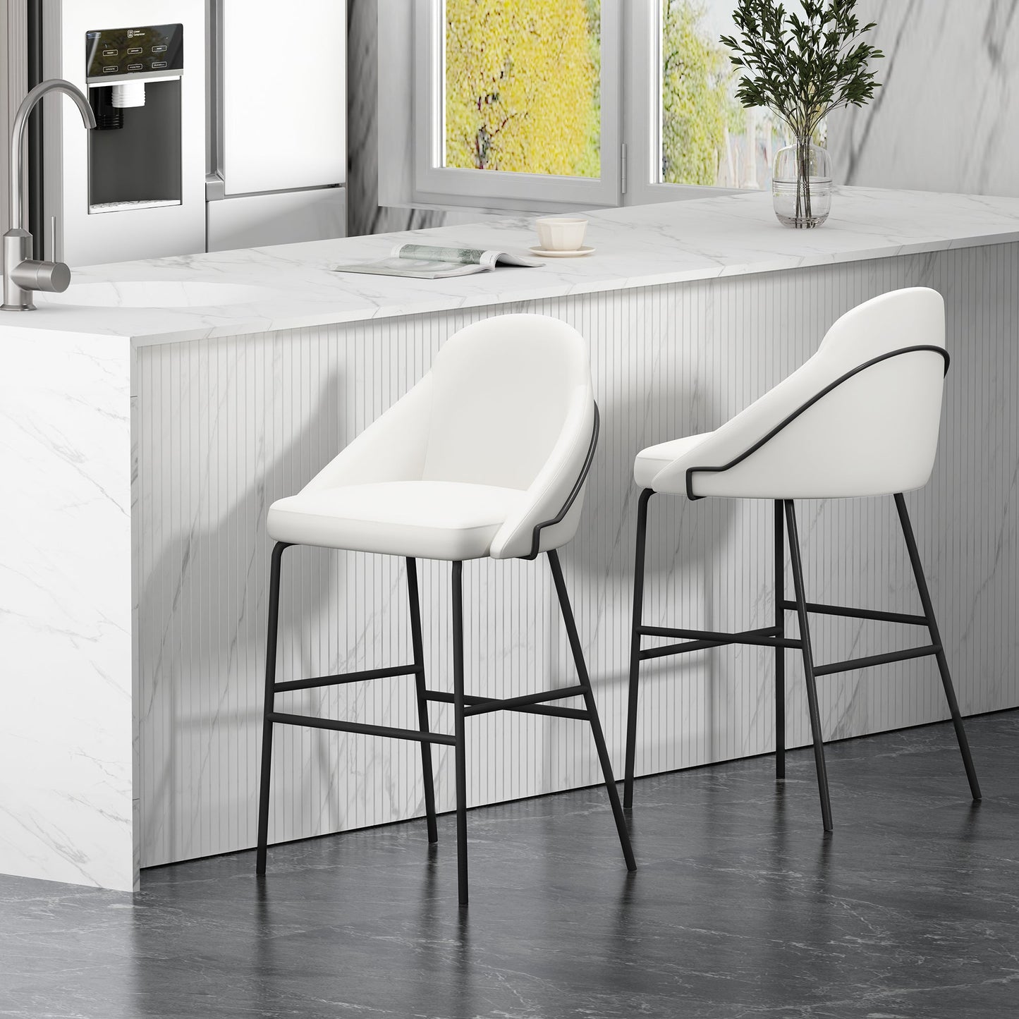 Gracie Barstool in White and Black (set of 2) - Ornate Home