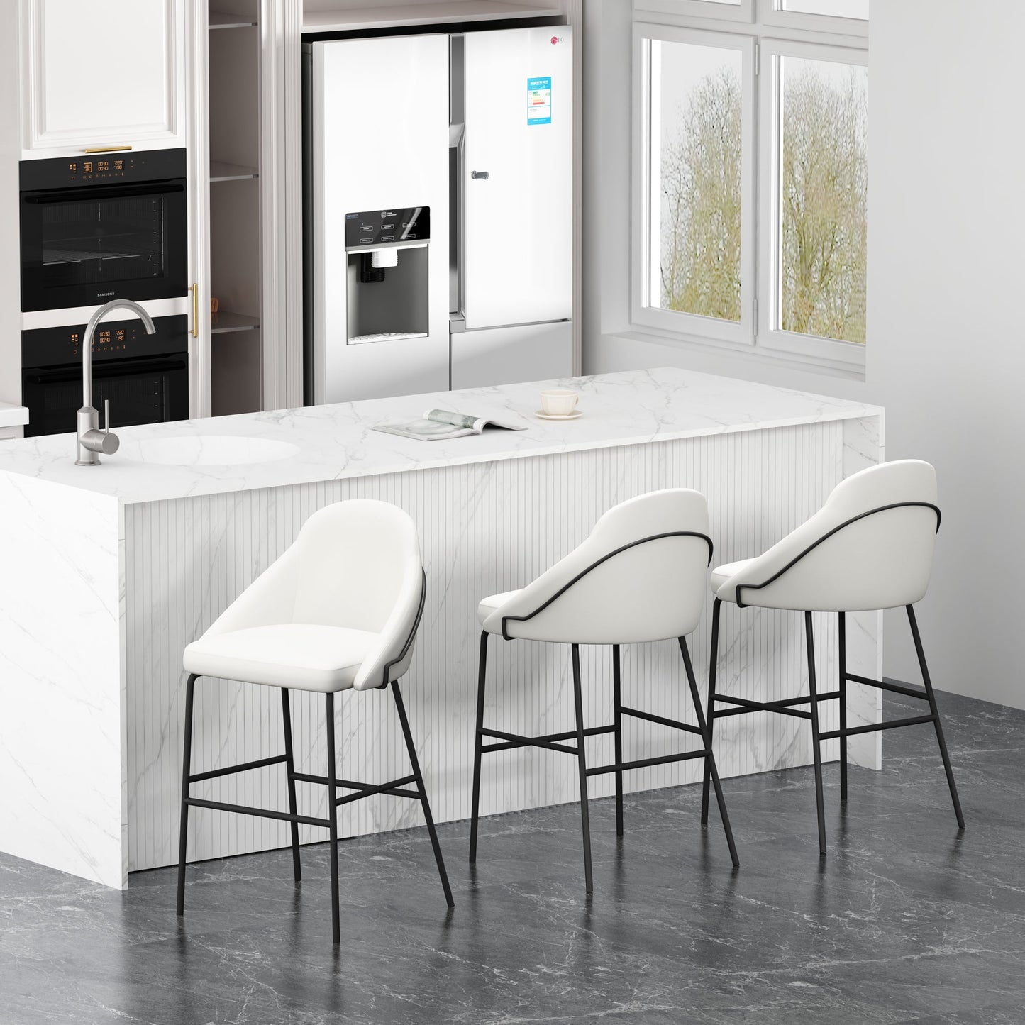 Gracie Barstool in White and Black (set of 3) - Ornate Home