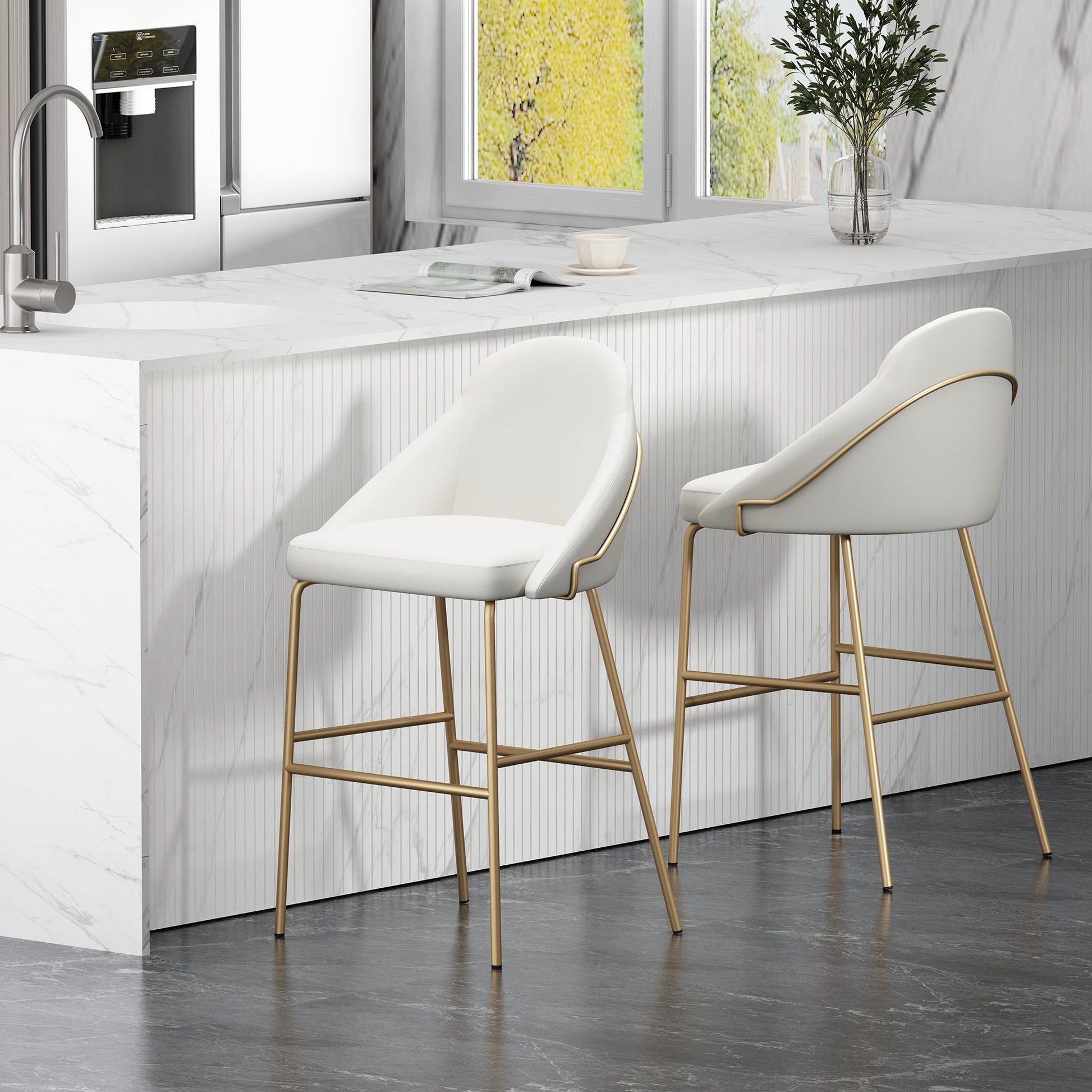 Gracie Barstool in White and Gold (set of 2) - Ornate Home