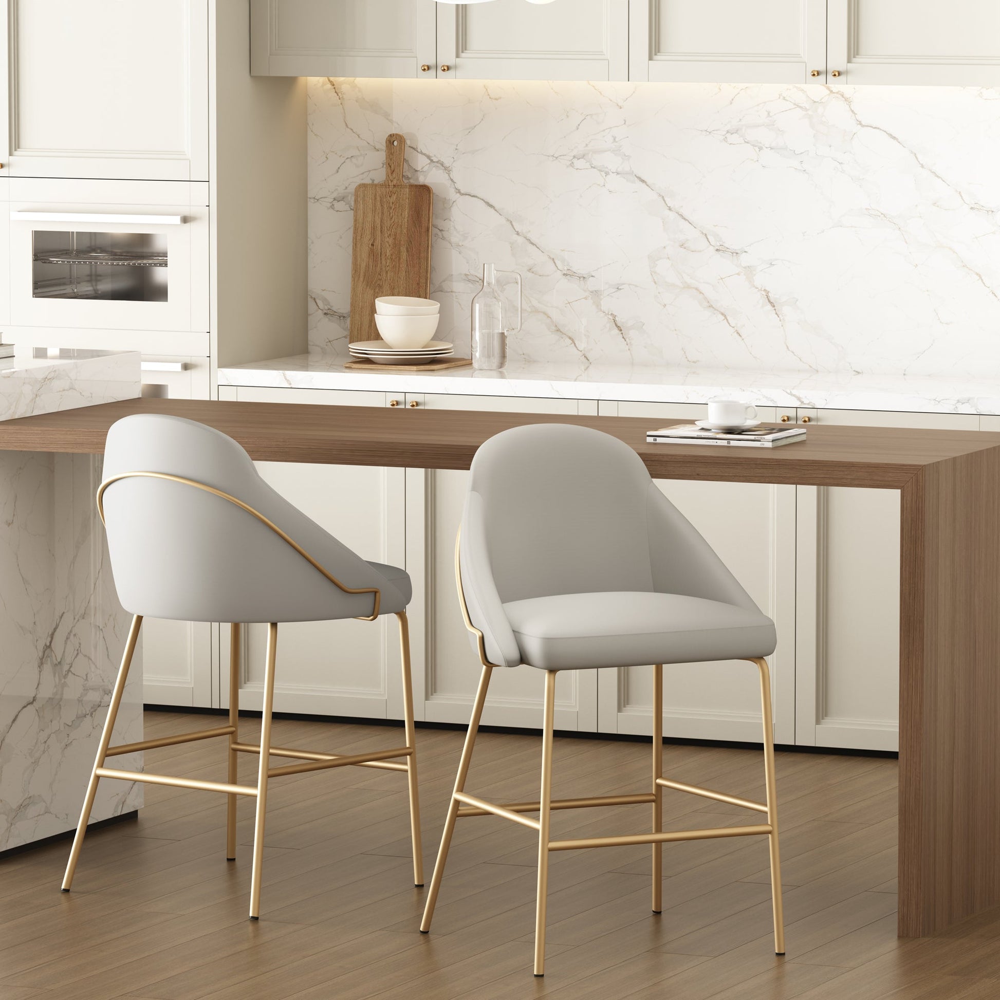 Gracie Counter Stool in Stone and Gold (set of 2) - Ornate Home