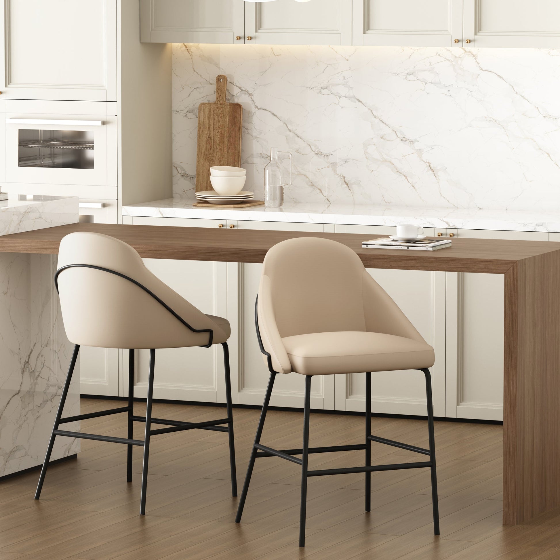 Gracie Counter Stool in Tan and Black (set of 2) - Ornate Home