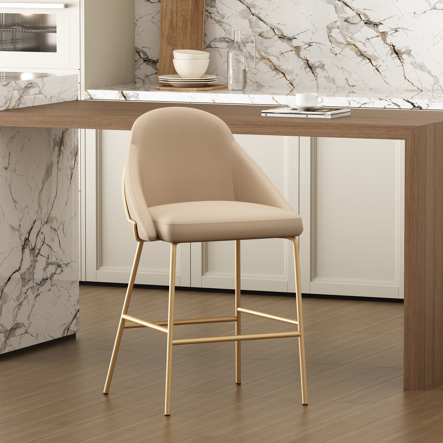Gracie Counter Stool in Tan and Gold - Ornate Home