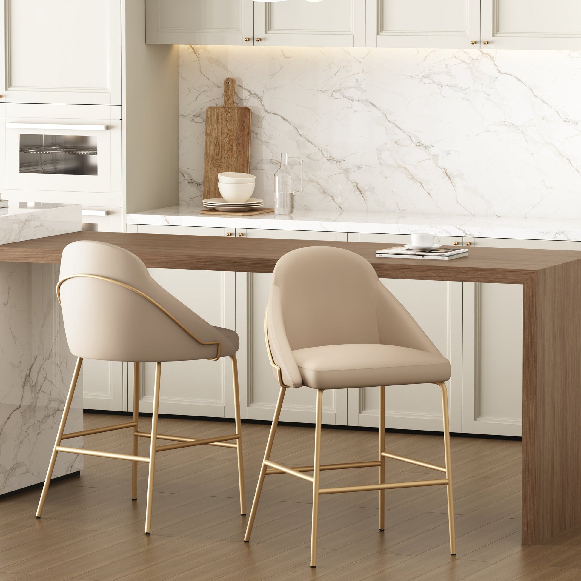 Gracie Counter Stool in Tan and Gold (set of 2) - Ornate Home