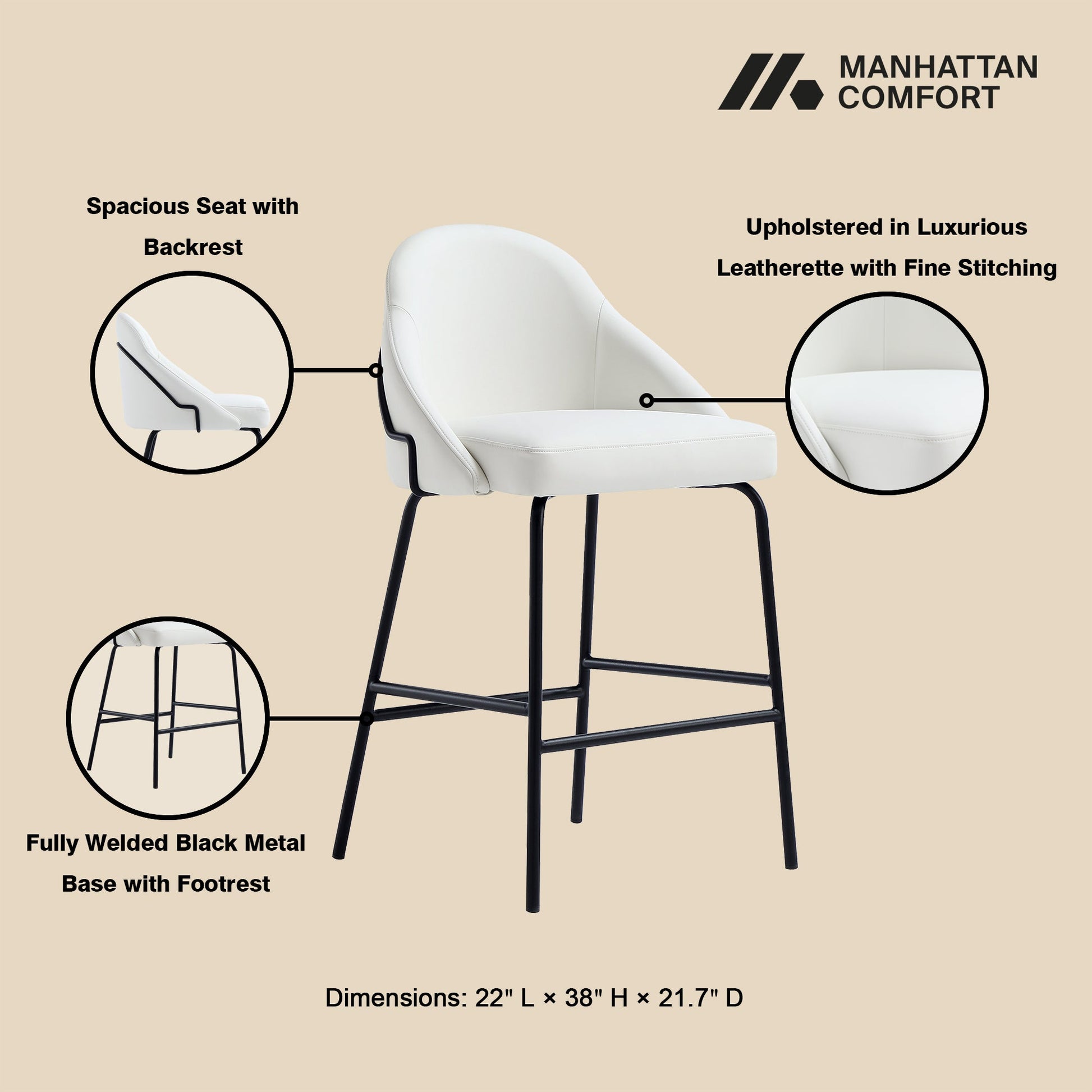 Gracie Counter Stool in White and Black (set of 3) - Ornate Home