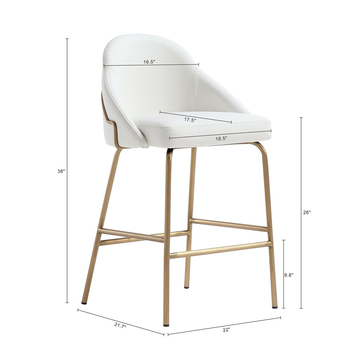 Gracie Counter Stool in White and Gold (set of 2) - Ornate Home