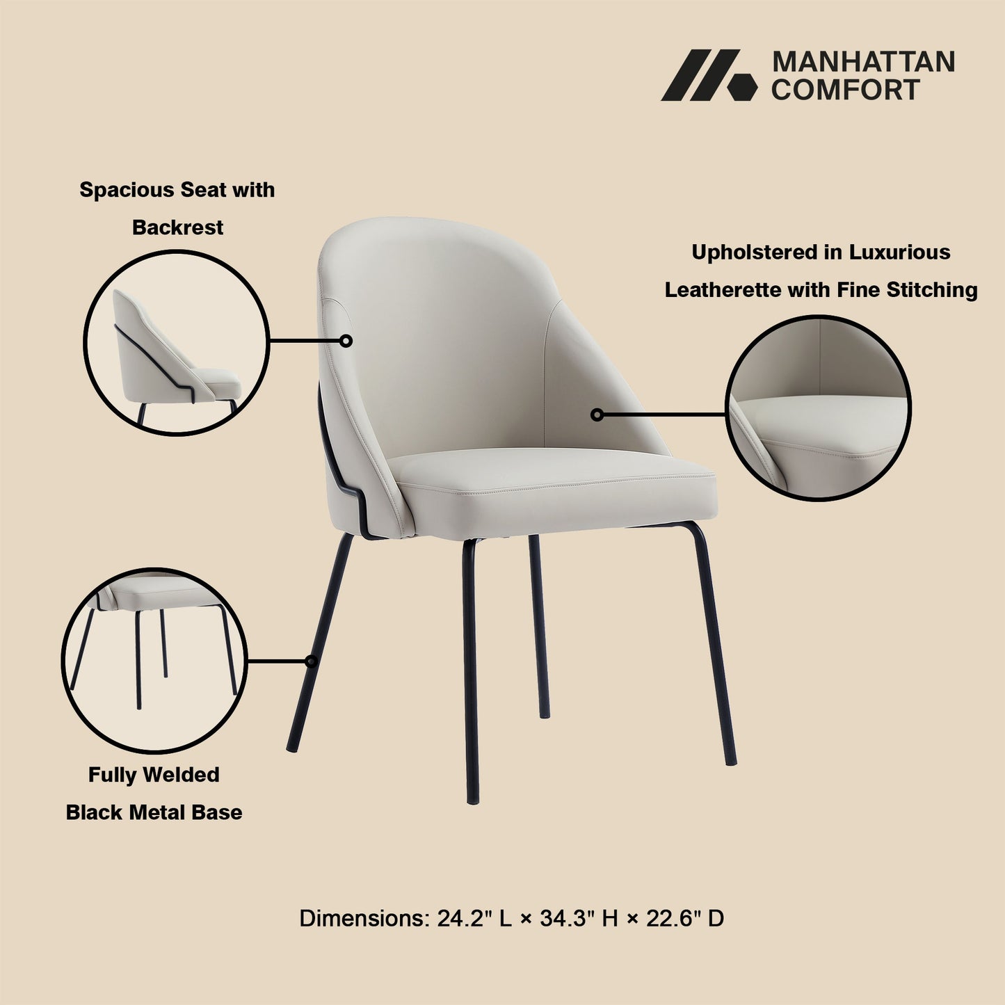 Gracie Dining Chair in Stone and Black - Ornate Home