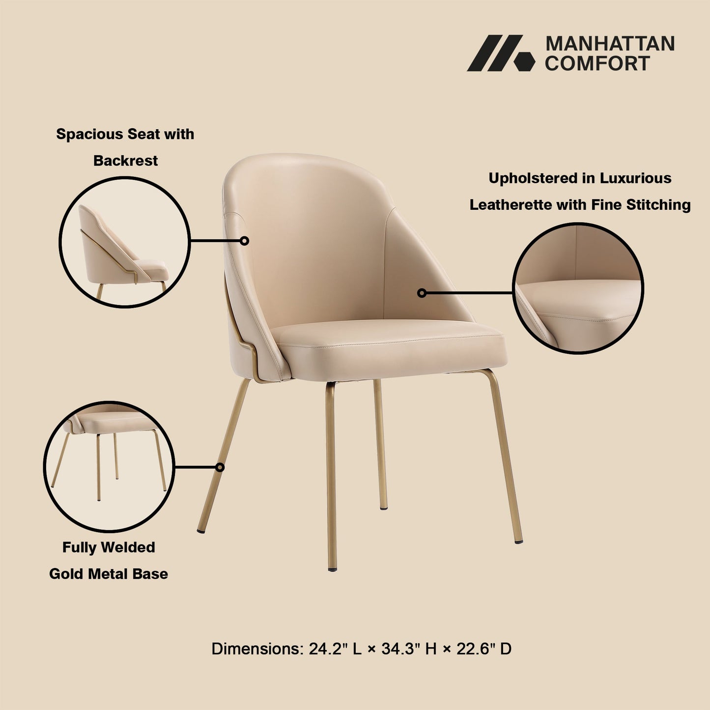 Gracie Dining Chair in Tan and Gold - Ornate Home