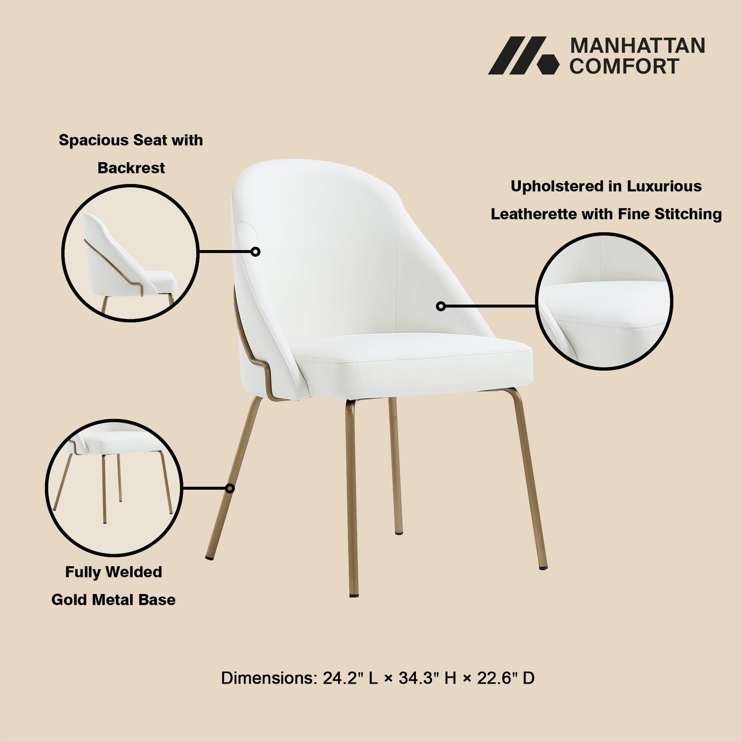 Gracie Dining Chair in White and Gold (set of 4) - Ornate Home