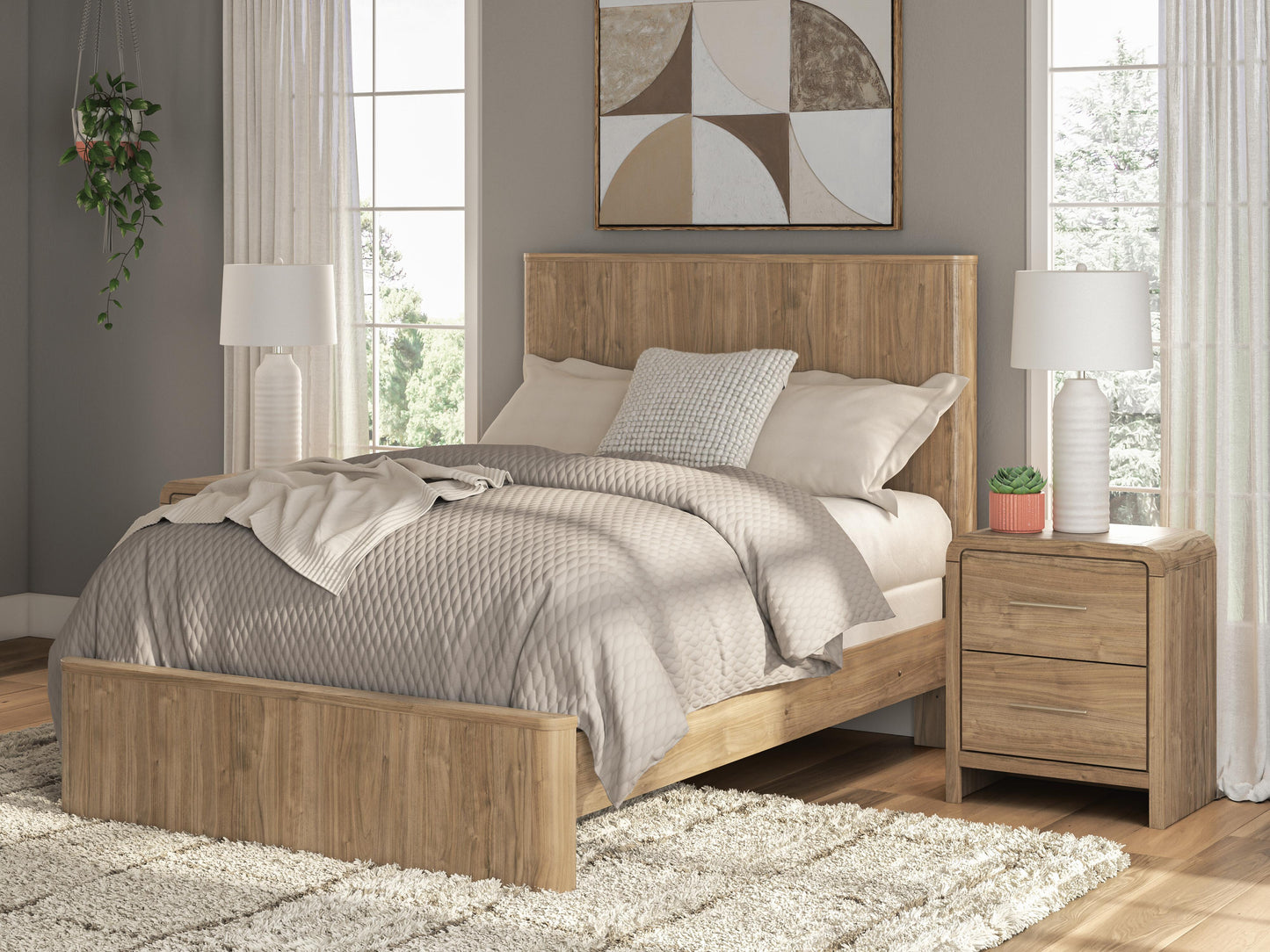Gramburg Warm Natural Brown Full Panel Bed- Viva Furn