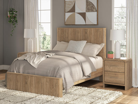Gramburg Warm Natural Brown Full Panel Platform Bed- Viva Furn