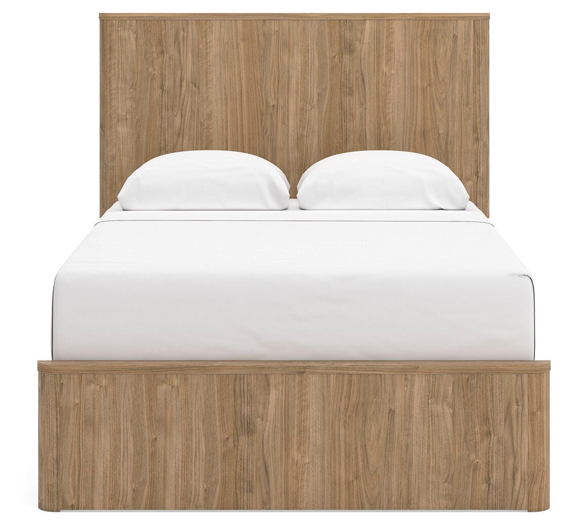 Gramburg Warm Natural Brown Full Panel Platform Bed- Viva Furn