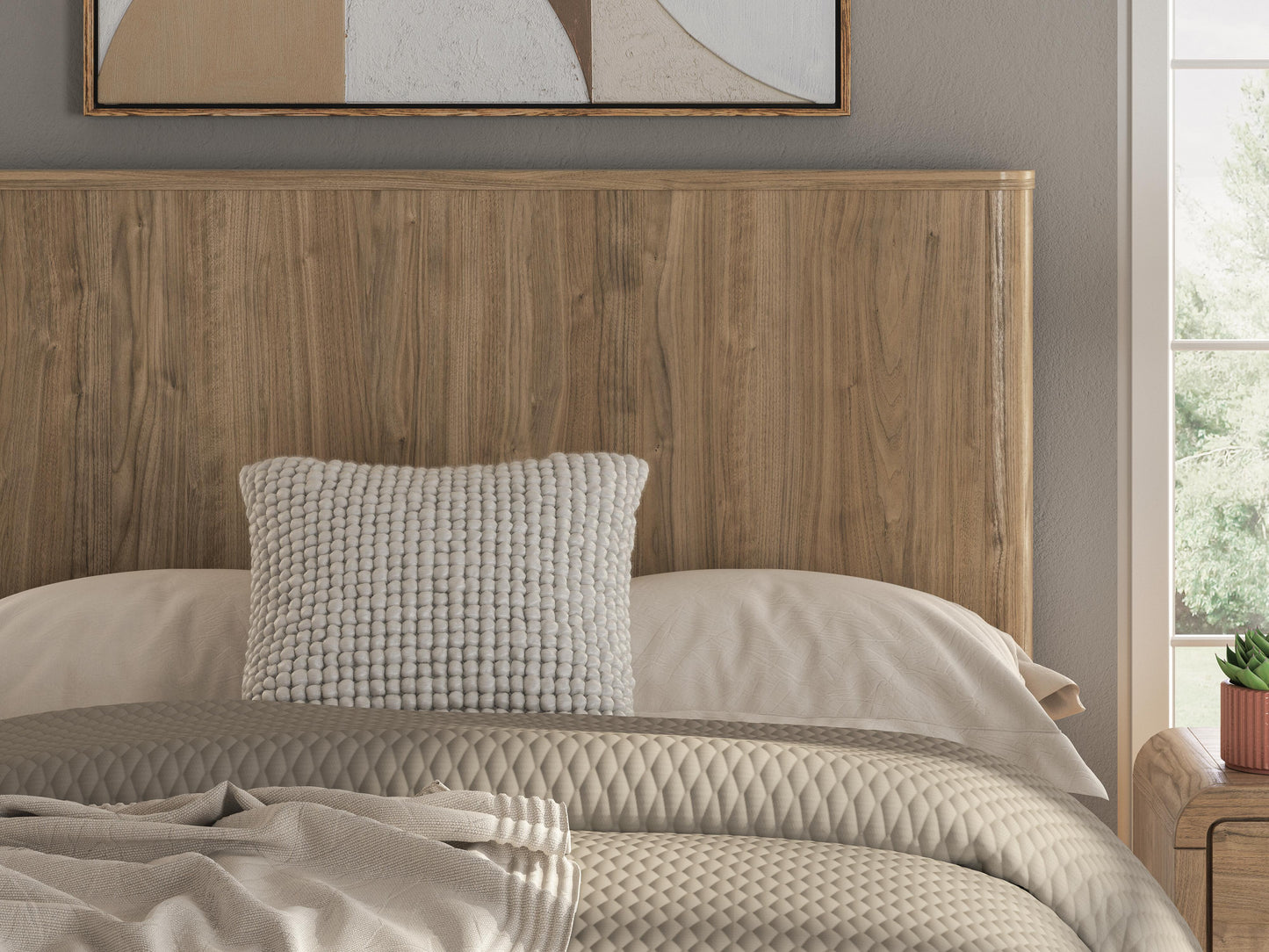 Gramburg Warm Natural Brown Full Panel Platform Bed- Viva Furn