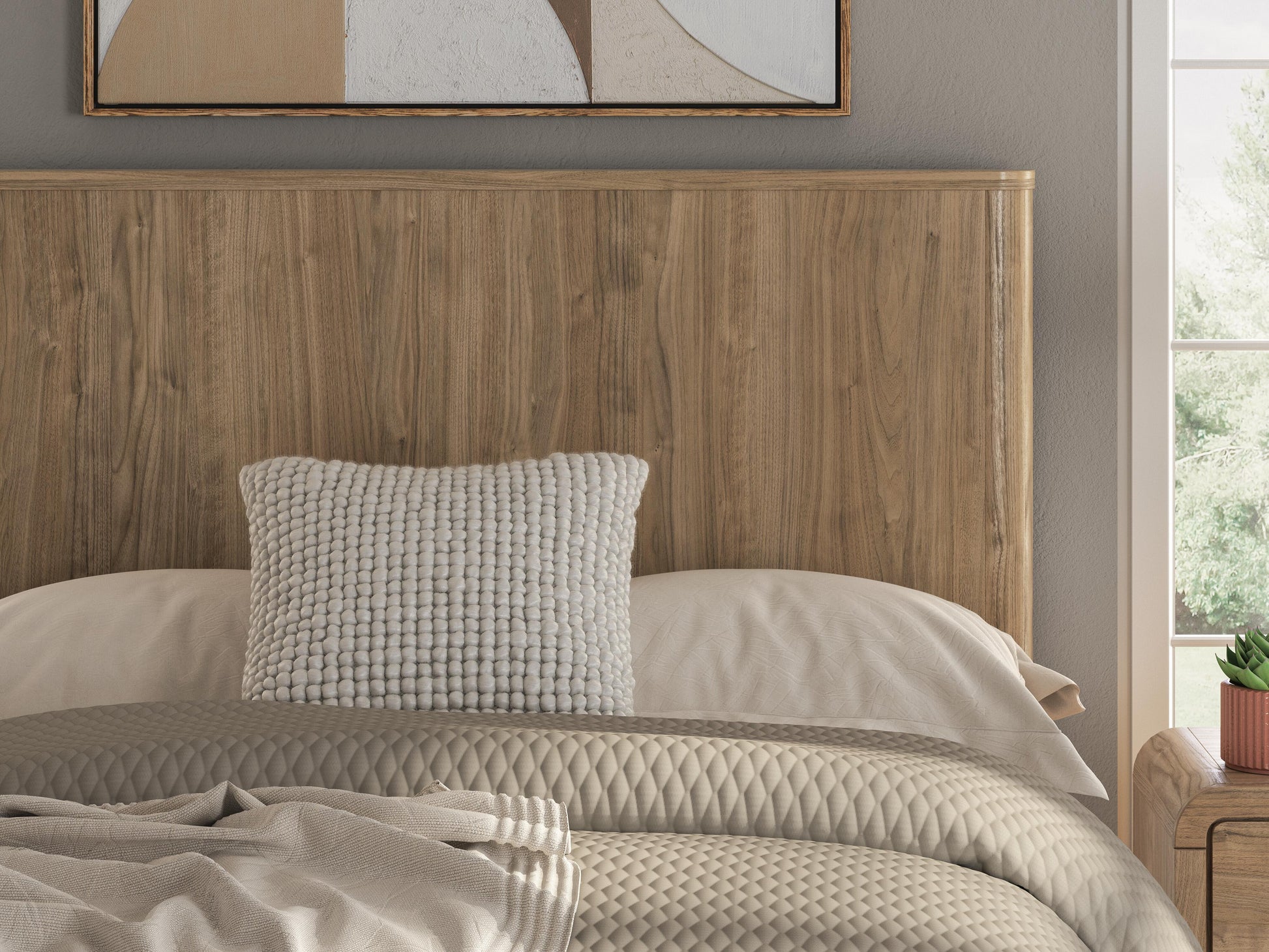 Gramburg Warm Natural Brown Full Panel Platform Bed- Viva Furn