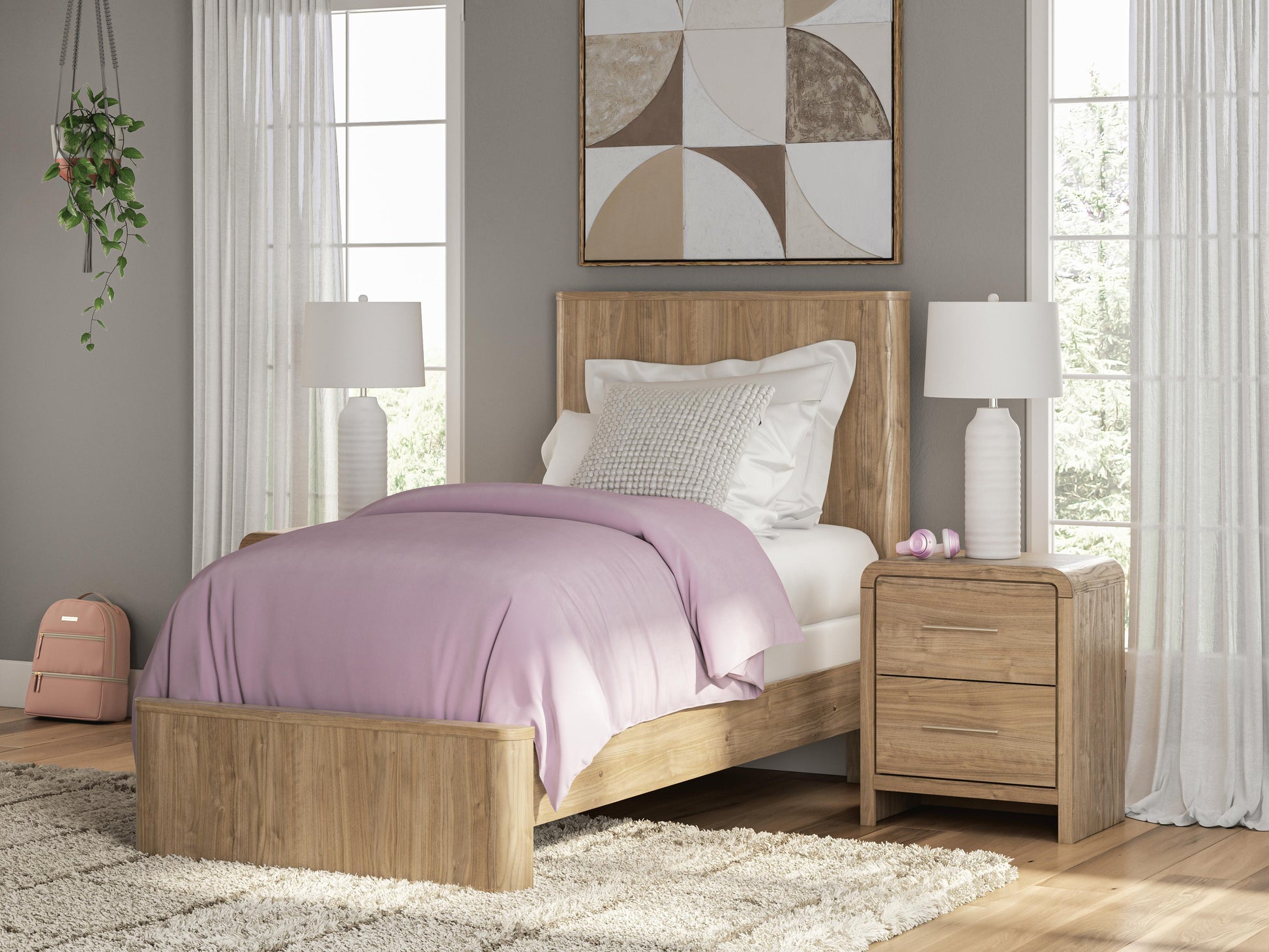 Gramburg Warm Natural Brown Twin Panel Bed- Viva Furn