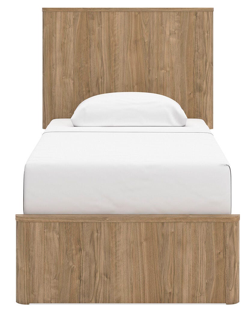 Gramburg Warm Natural Brown Twin Panel Platform Bed- Viva Furn