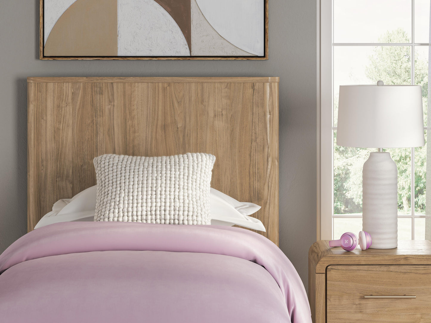 Gramburg Warm Natural Brown Twin Panel Platform Bed- Viva Furn