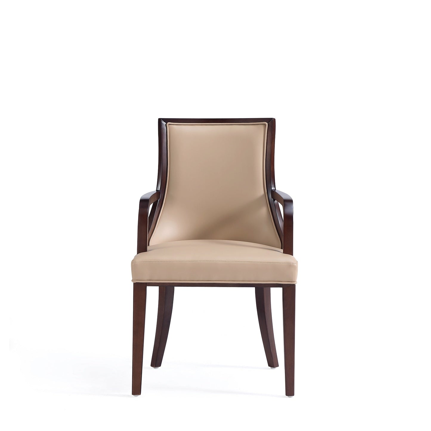 Grand Faux Leather and Velvet Dining Armchair in Tan (set of 2) - Ornate Home