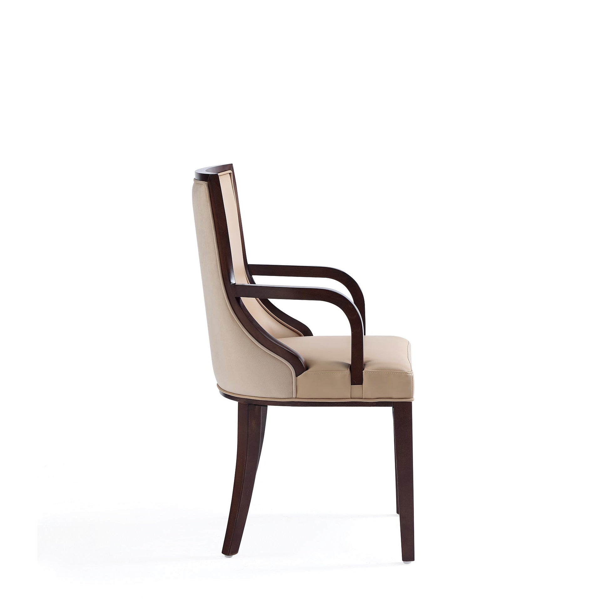 Grand Faux Leather and Velvet Dining Armchair in Tan (set of 2) - Ornate Home