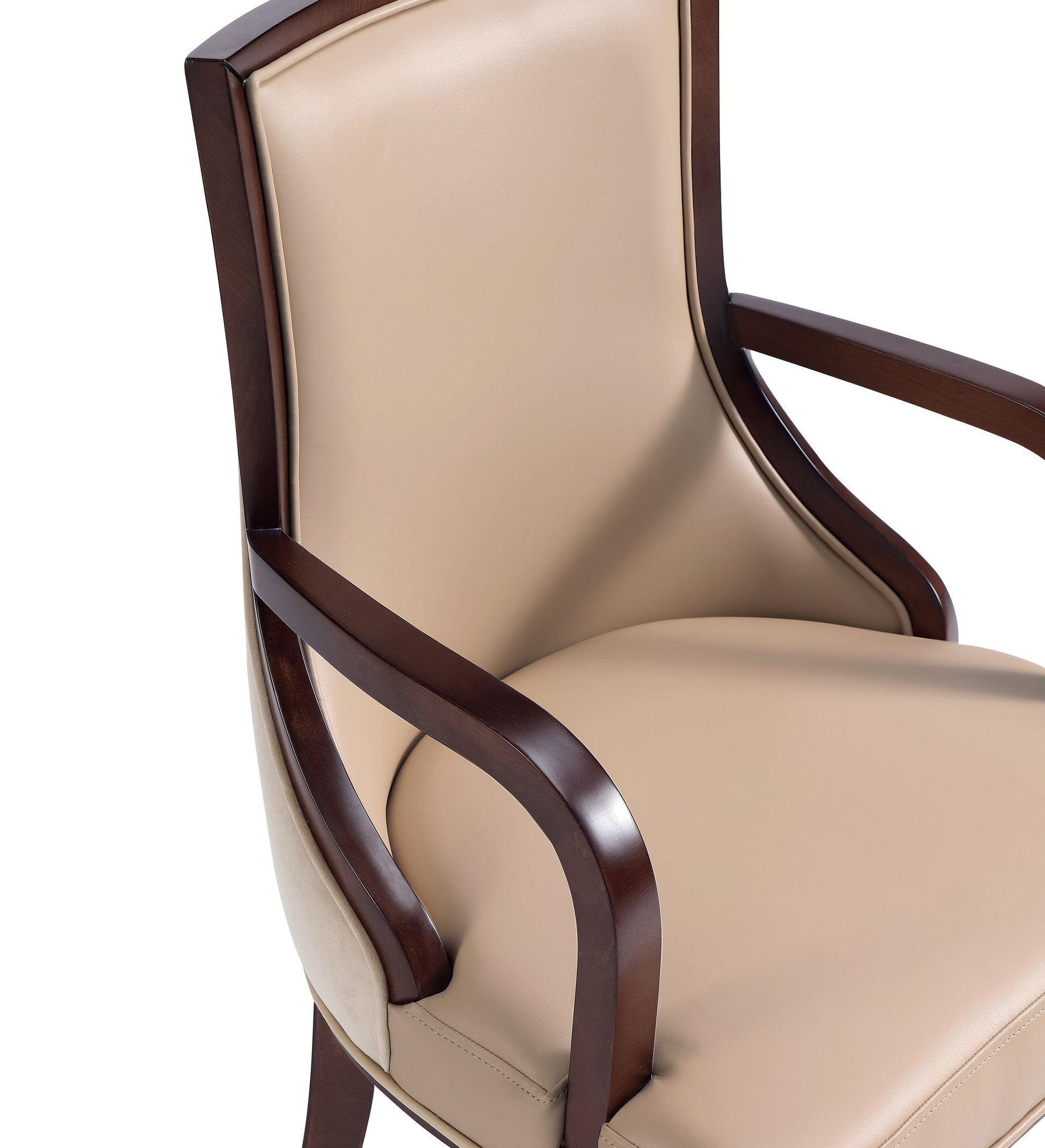 Grand Faux Leather and Velvet Dining Armchair in Tan (set of 2) - Ornate Home