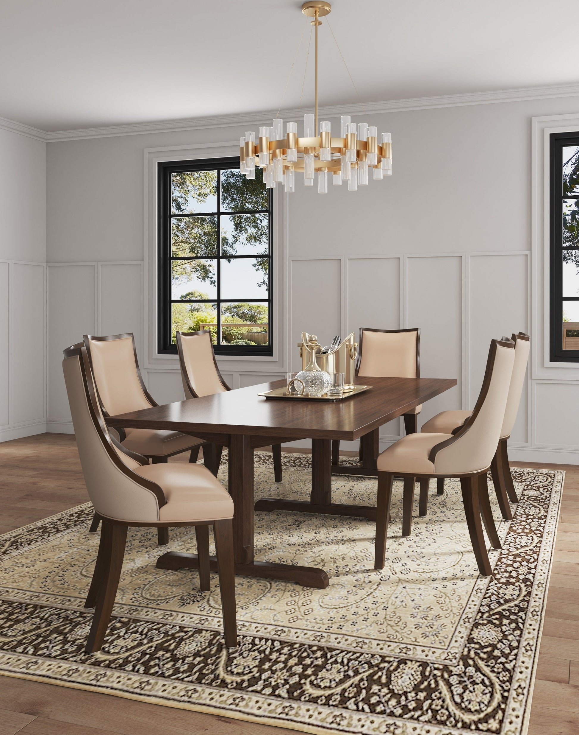 Grand Faux Leather and Velvet Dining Chair in Tan (set of 2) - Ornate Home