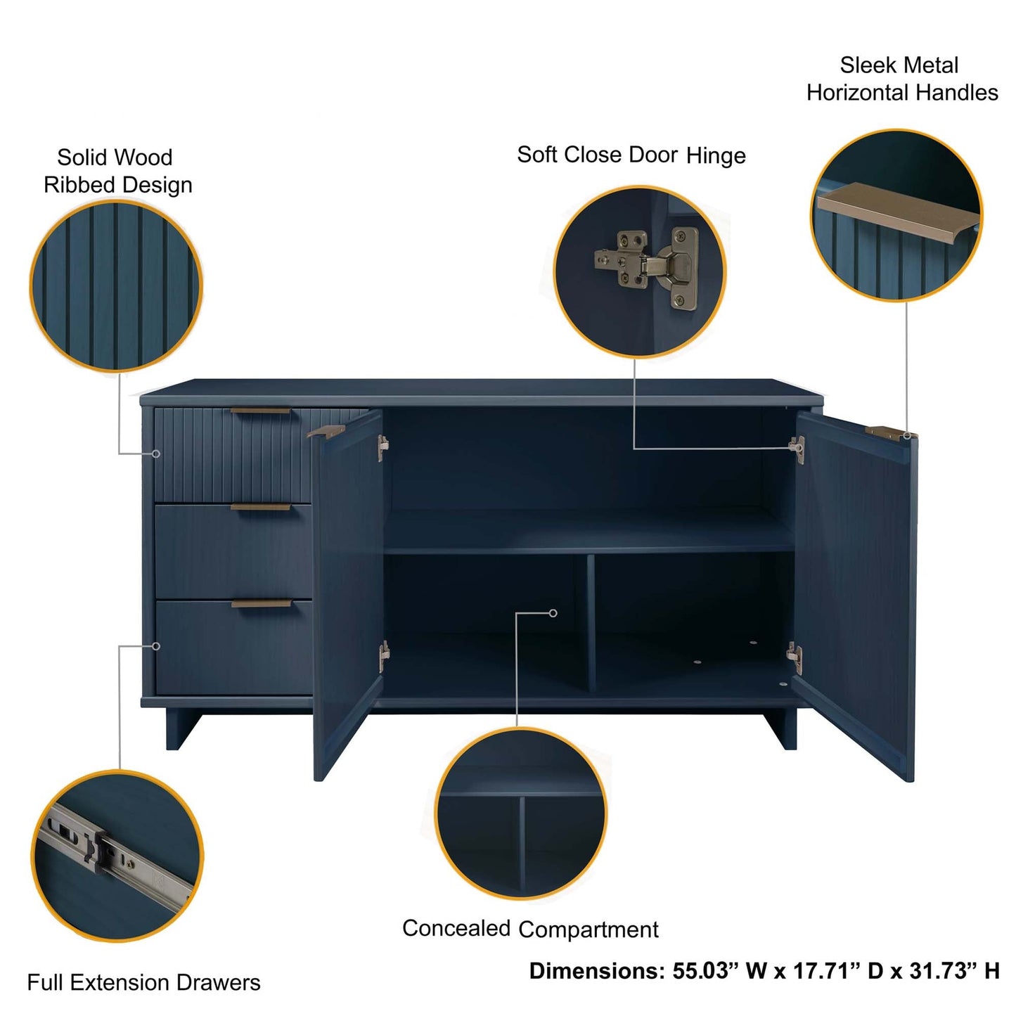 Granville 55.07 Sideboard in Midnight Blue - Ornate Home
