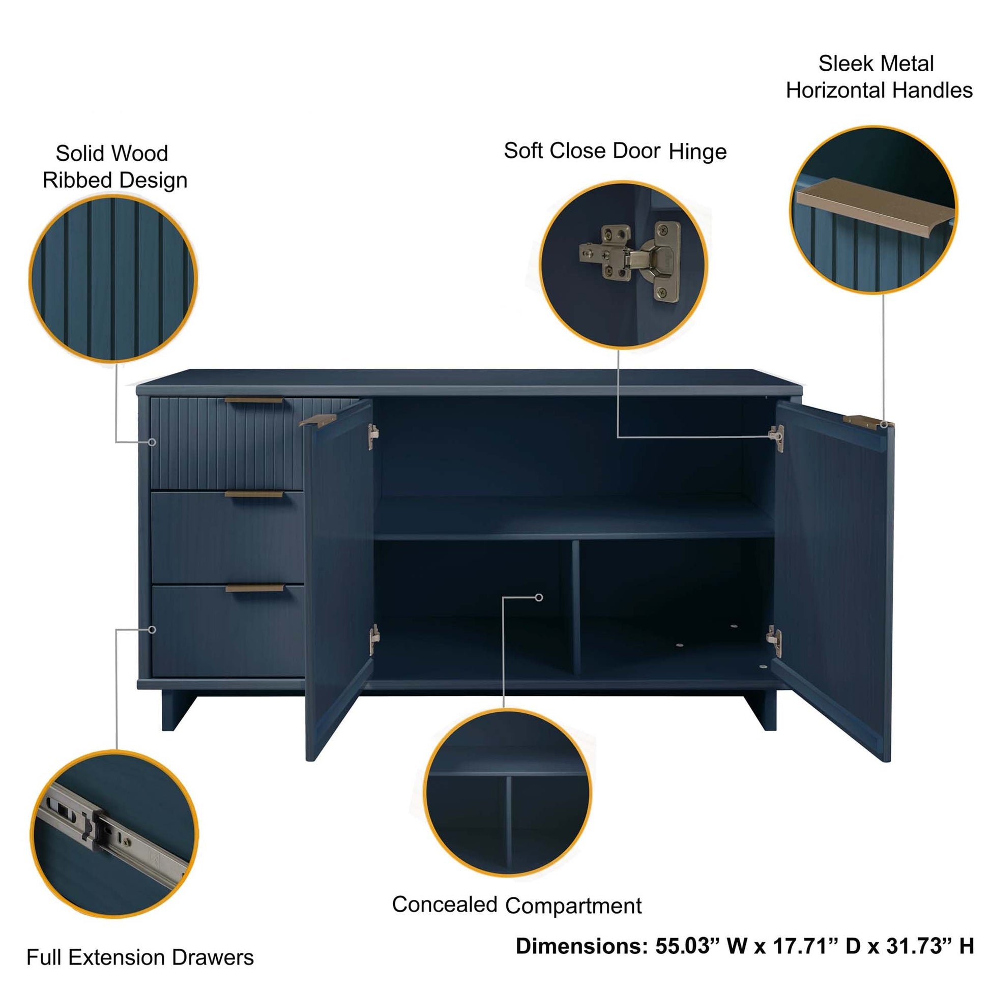 Granville 55.07 Sideboard in Midnight Blue - Ornate Home