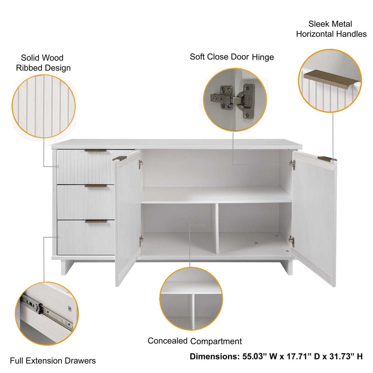 Granville 55.07 Sideboard in White - Ornate Home