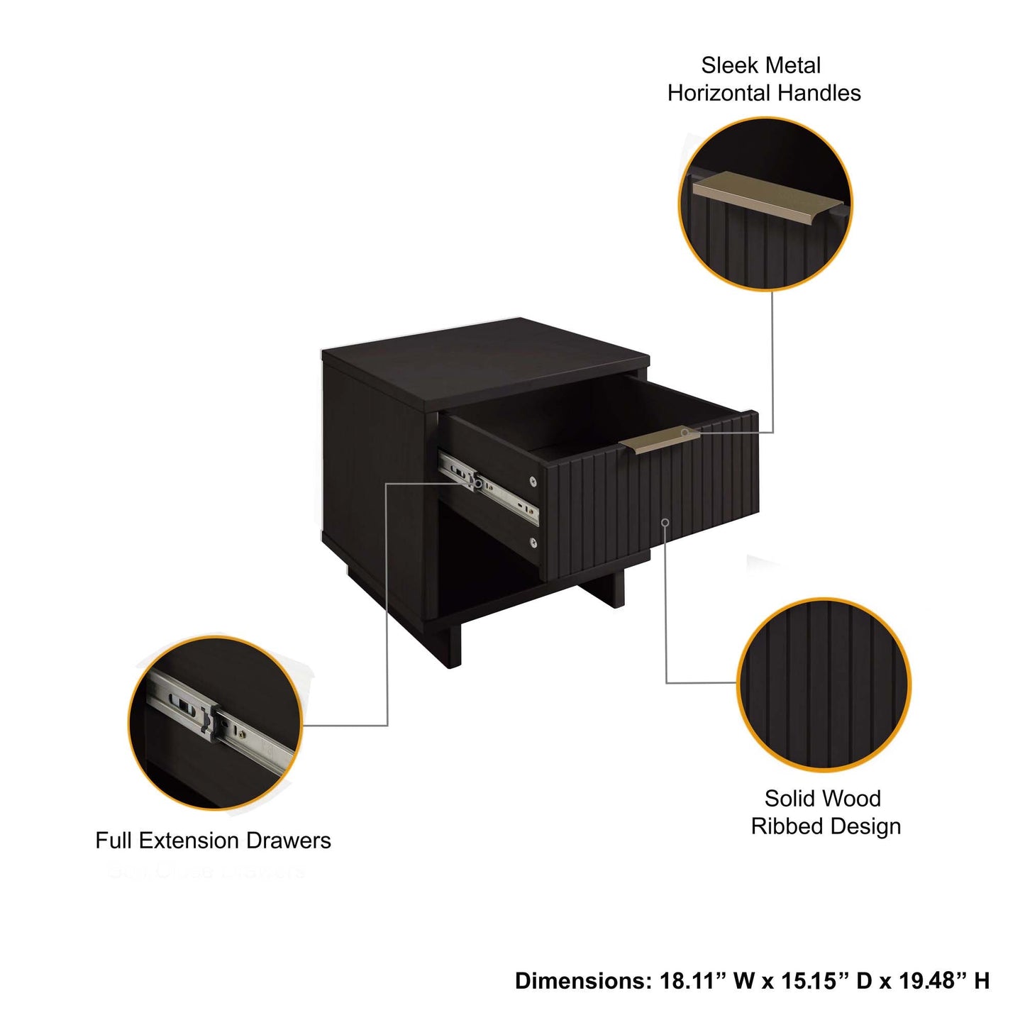 Granville Nightstand 1.0 in Black - Ornate Home