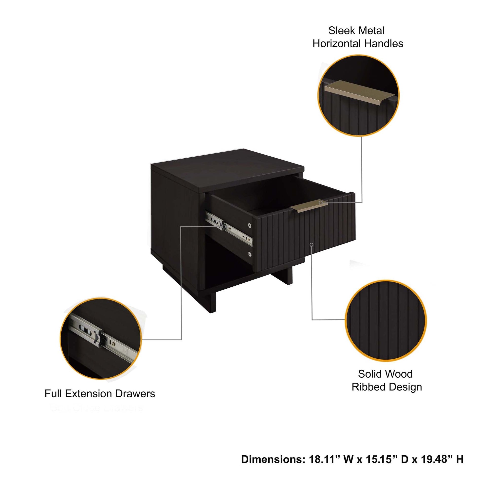 Granville Nightstand 1.0 in Black - Ornate Home