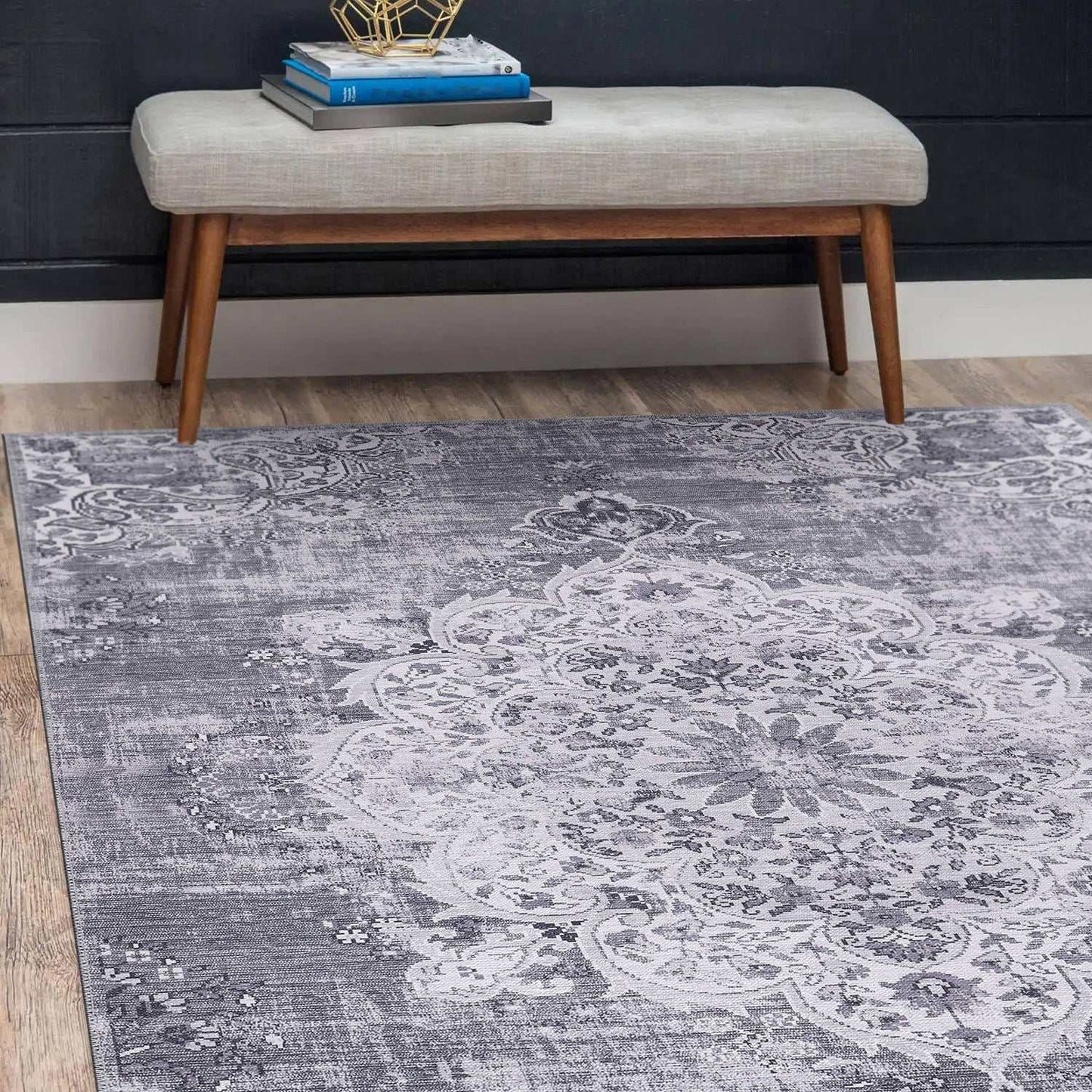 Rain Gray/White Modern Bohemian Non-Slip Indoor Area Rugs - Ornate Home