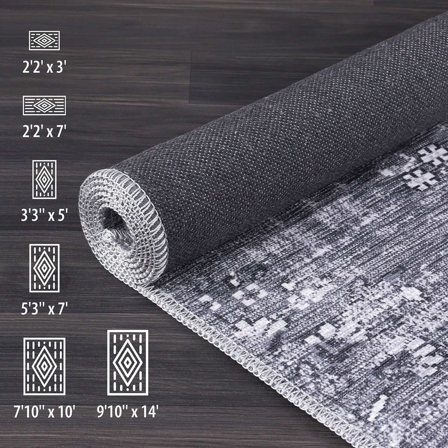 Rain Gray/White Modern Bohemian Non-Slip Indoor Area Rugs - Ornate Home