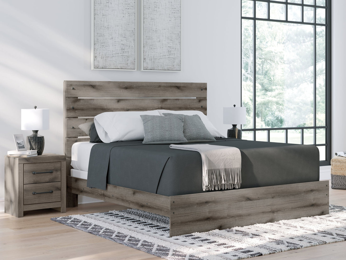 Graystorm Brown Gray King Panel Bed- Viva Furn