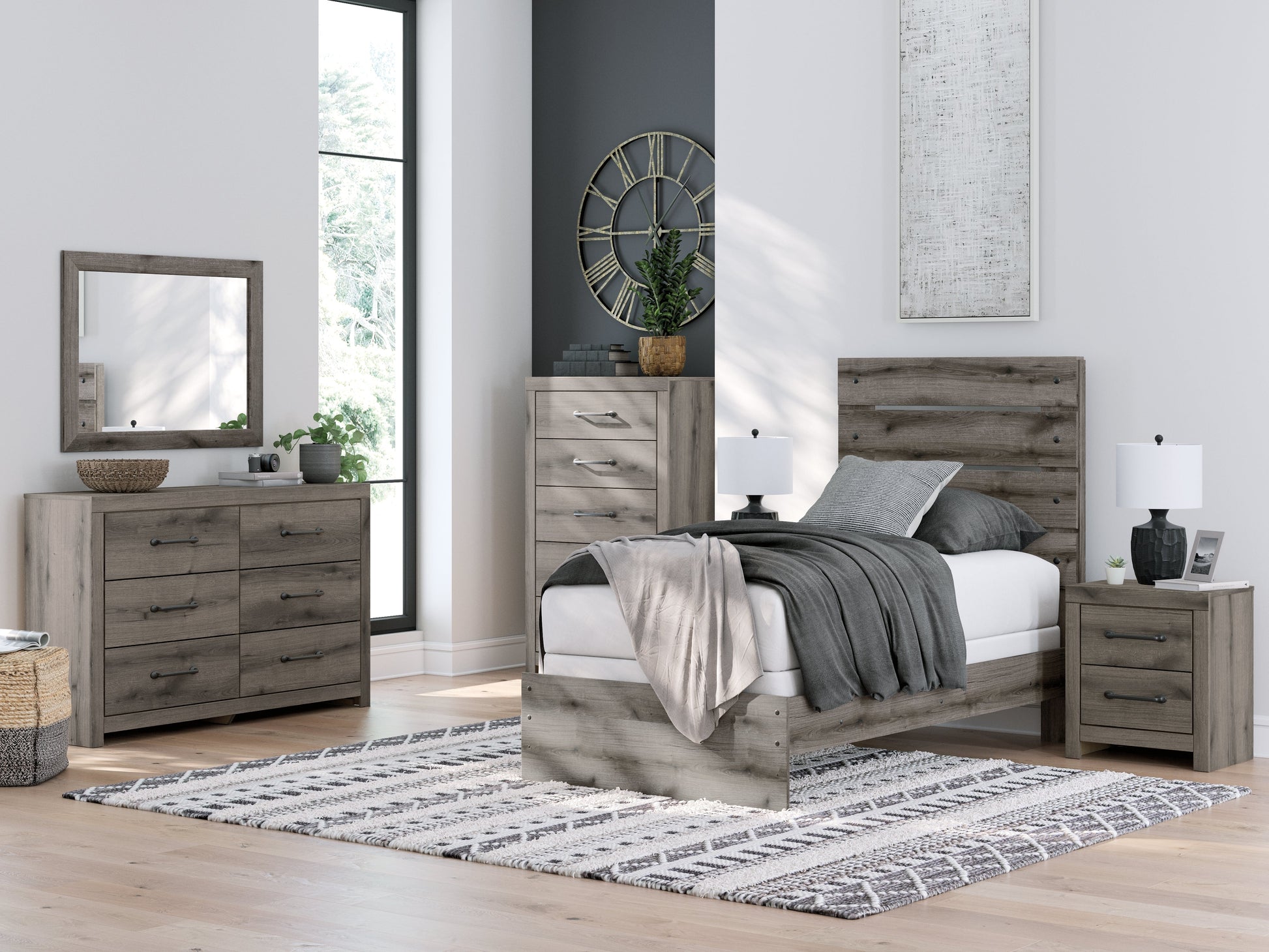 Graystorm Brown Gray Twin Panel Youth Bed- Viva Furn