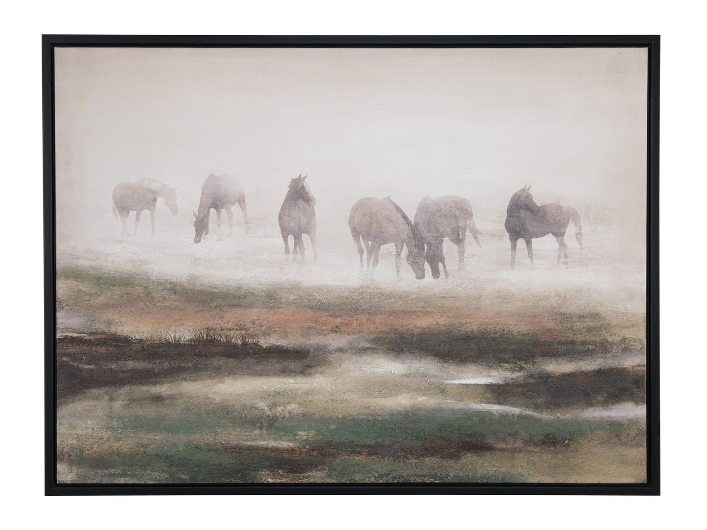 Grazing Stallions Green/Brown Canvas - Ornate Home
