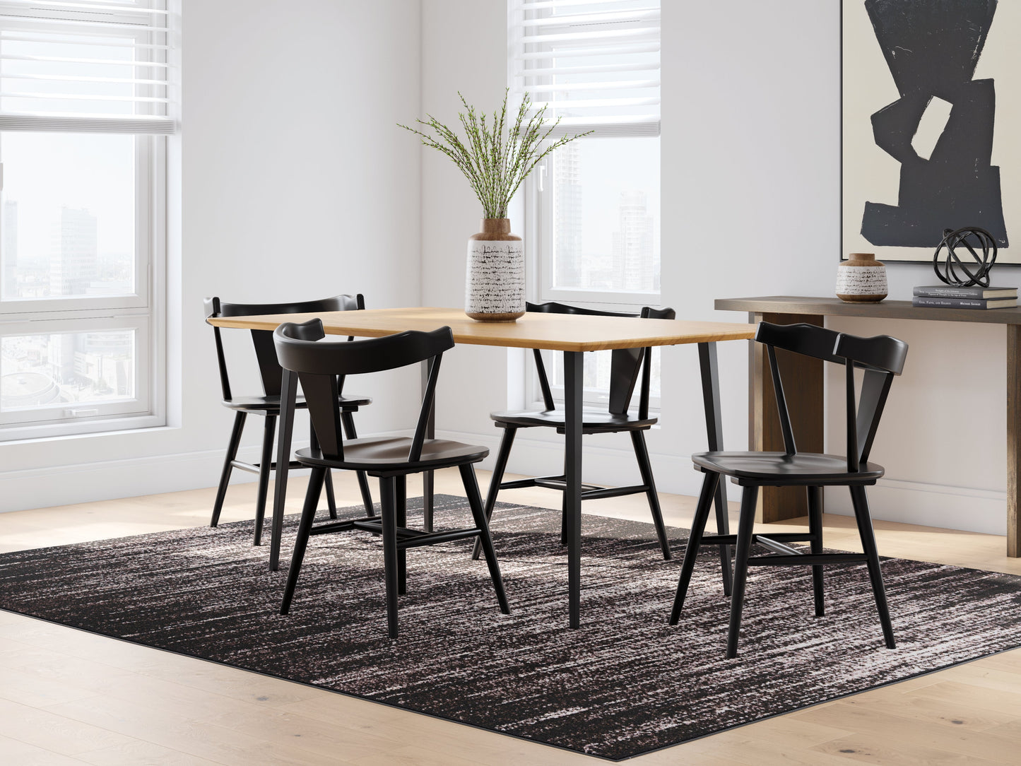 Gretlynn Black/Natural Dining Table and 4 Chairs- Viva Furn