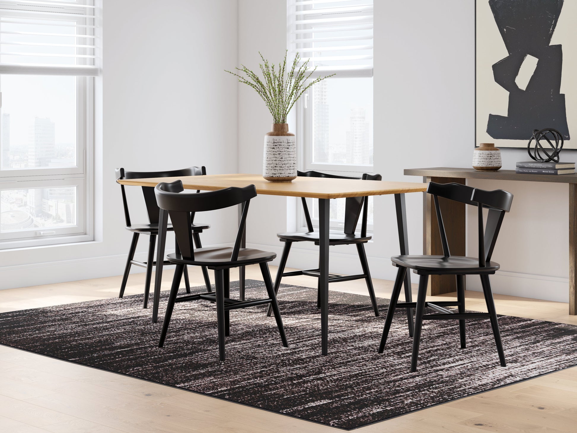 Gretlynn Black/Natural Dining Table and 4 Chairs- Viva Furn