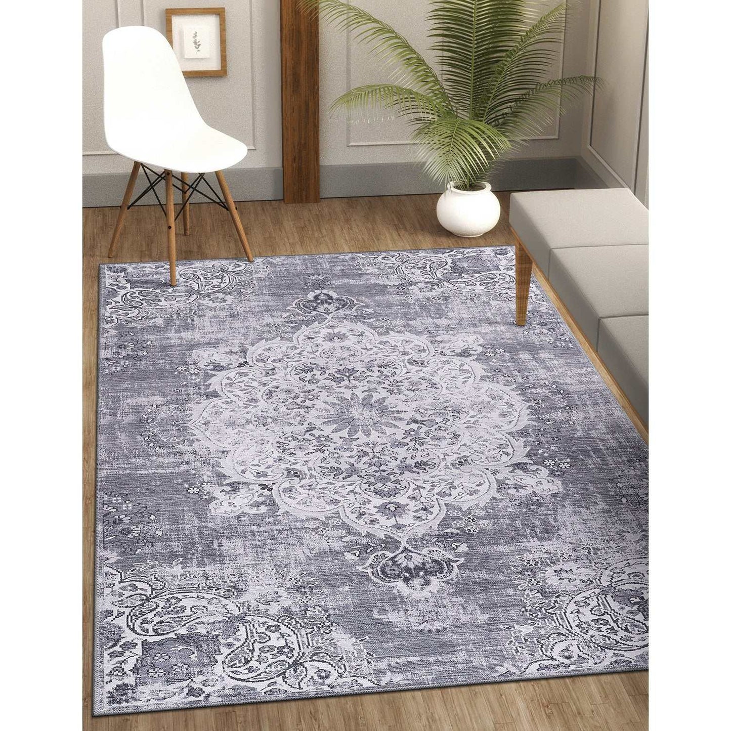 Rain Gray/White Modern Bohemian Non-Slip Indoor Area Rugs - Ornate Home