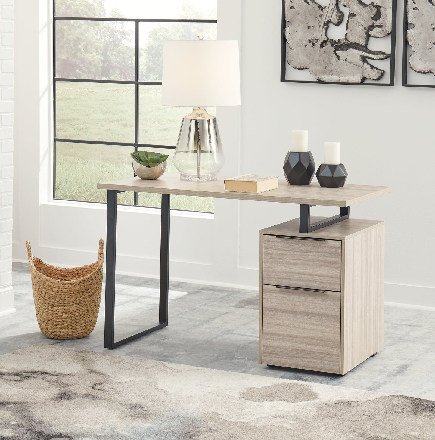 Waylowe Natural/Black 48" Home Office Desk