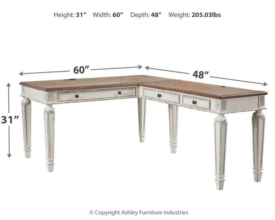 Realyn White & Brown 2pc Home Office L-Shaped Desk