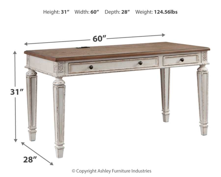 Realyn White/Brown 60" Home Office Desk