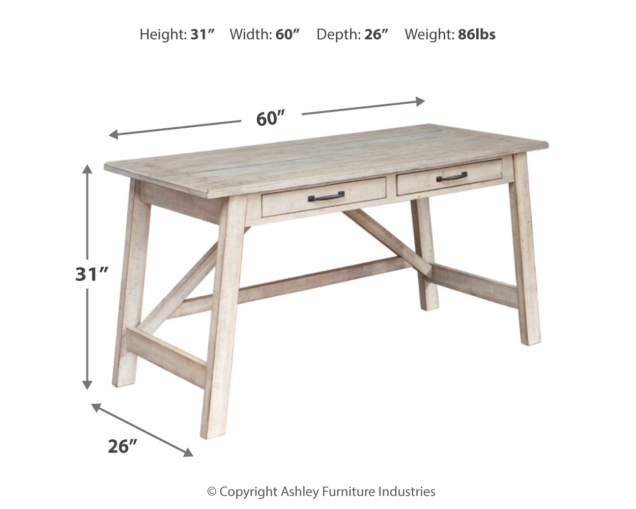 Carynhurst Whitewash Home Office Desk and Printer Stand